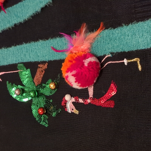 Ugly Christmas Sweater VEST Flamingo Palm Trees Sequins MEDIUM - Picture 3 of 10